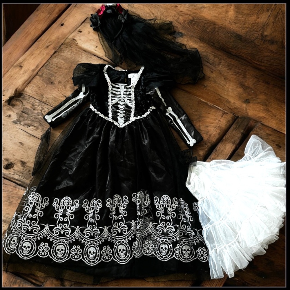 Chasing Fireflies Black skeleton Dress w/ Sparkling Silver Accents & headband SM